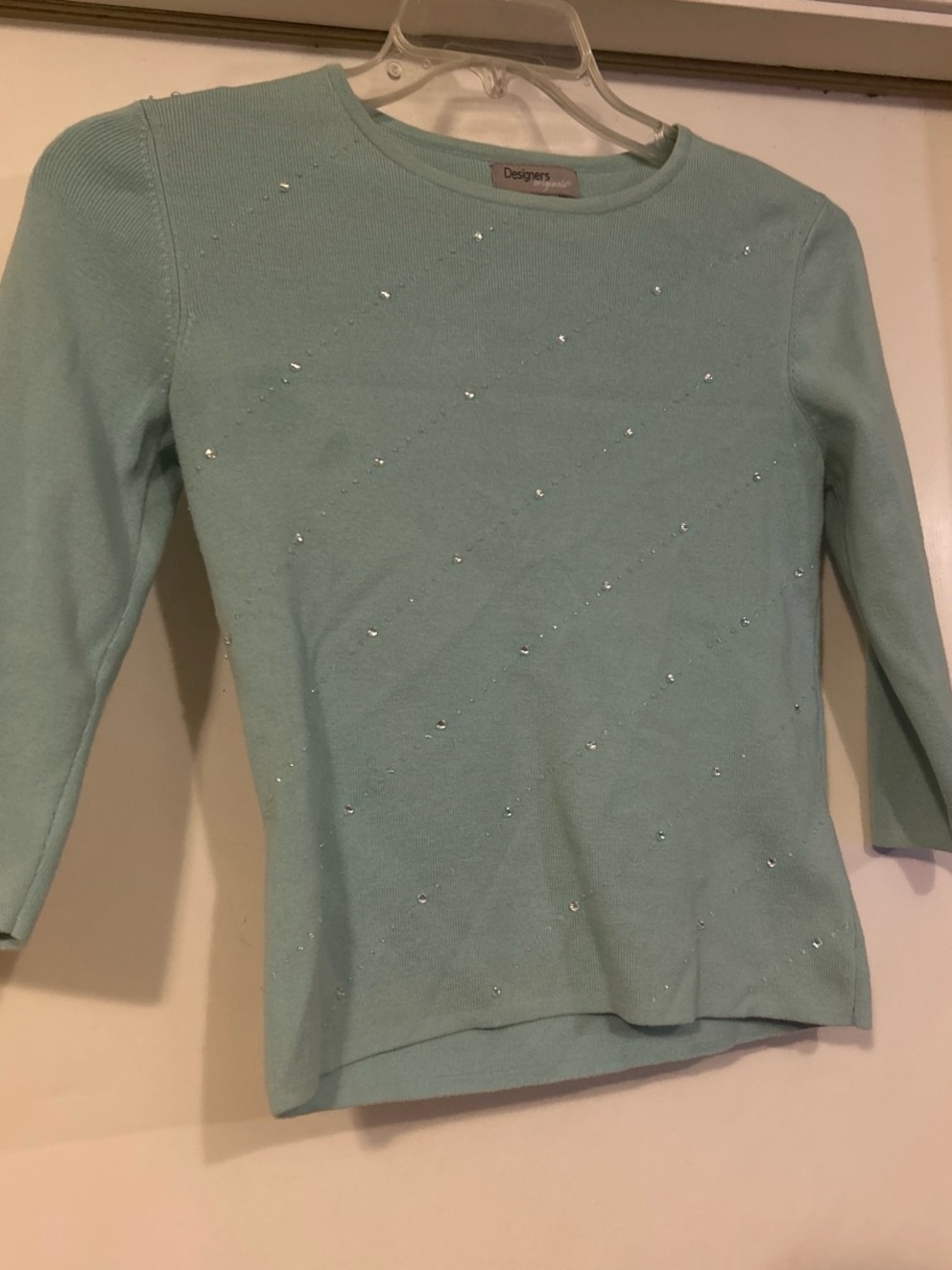 Designers Originals Mint Green Crewneck Sweater with Crystal Dots